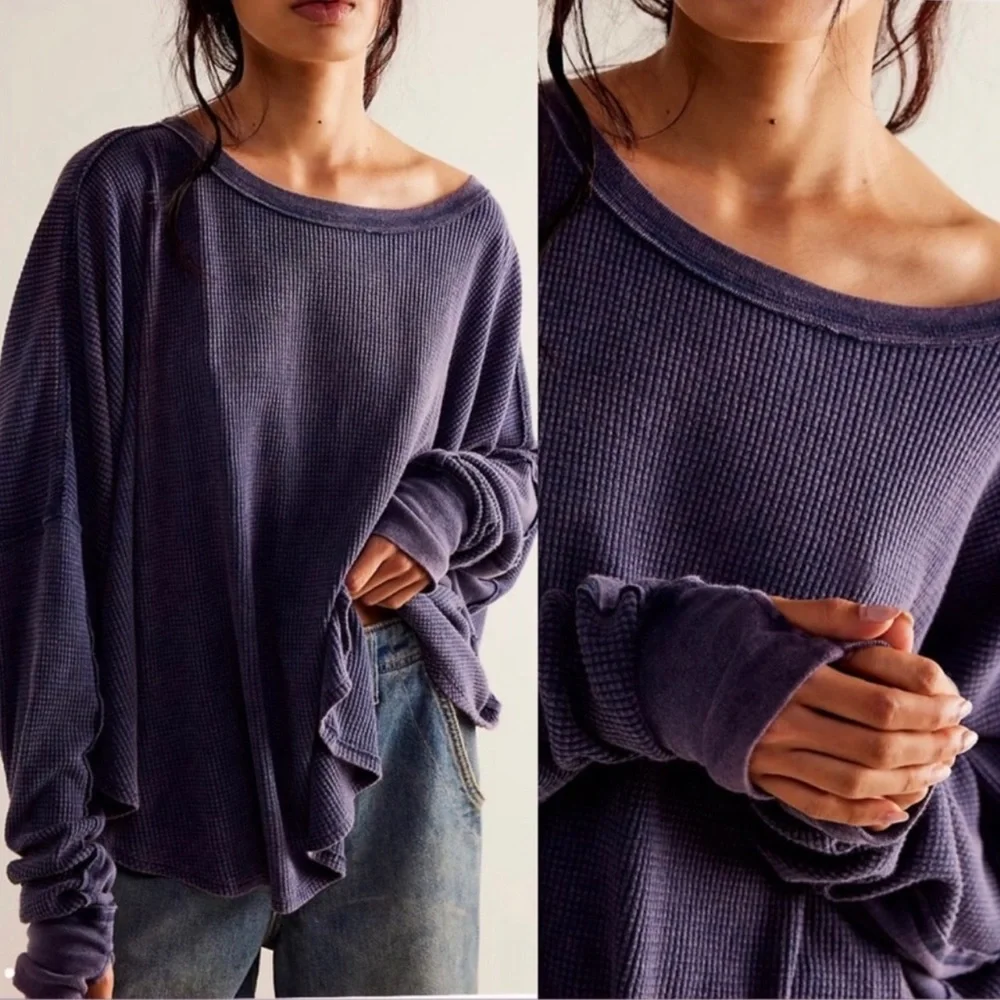 🛑SOLD OUT🛑 FPMicrophone Drop Long Sleeve Oversized Thermal in Navy Size L NWT - Picture 2 of 10